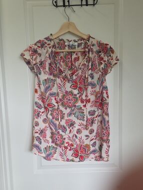 Rose & Olive Pink Floral Tie-Neck Blouse